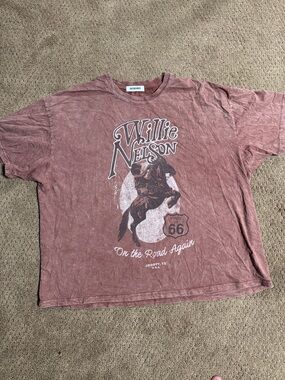 Free People Willie Nelson Graphic T-Shirt - Washed Brick Red